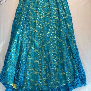 LuLaRoe Teal and Yellow Lace Maxi Skirt